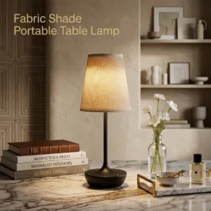Wireless LED Table Lamp Vintage Lampshade Fabric Shade Portable Desk Light 2500mAh Bedside Lamp for Bedroom Night Light