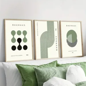 Green Bauhaus Abstract Geometric Canvas Prints Modern Creative Pattern Wall Art Poster for Home Office Living Room Spring Decor