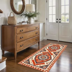 VIKAMA Boho Tribal Geometric Runner Rug Retro Persian Pattern Non Slip Washable Long Hallway Kitchen Floor Mat