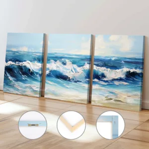 Scandinavian Blue Ocean Art Wall Simple Abstract Ocean Waves Landscape With Frame Canvas Painting Print Home  Aesthetic Decor