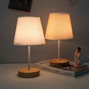 Solid Wood Fabric Usb Small Desk Lamp Bedroom Bedside Lamp Study Dormitory Led Night Light Creative Atmosphere Light Decoration