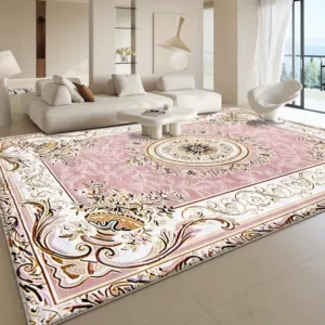 VIKAMA Pink Vintage Persian Area Rug, Luxury Floral Medallion Large Carpet, Non-Slip Washable Living Room Rug for Bedroom, Home