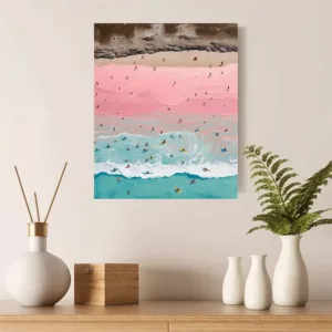 1PC-Canvas poster Unframed  Abstract Beach Scene Pink Sand Ocean Waves Kayakers Sky Art Print  summer