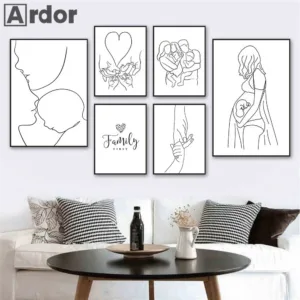 Family Portrait Canvas Poster Baby Line Drawing Wall Painting Abstract Hand Print Minimalist Wall Art Pictures Living Room Decor