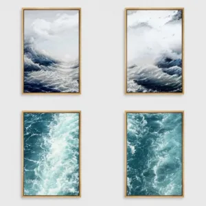 Blue Ocean Wave Seascape Poster Prints Coastal Cottage Minimalist Modern Abstract Landscape Canvas Painting Home Decor