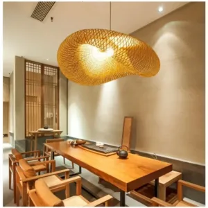 Handmade Hanging Chandelier Lighting Vintage Bamboo Weaving LED Pendant Light Home Living Room Kitchen Decor Rattan Woven Lamp