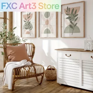3pcs/Set frameless canvas, Bohemian Sage Green and Blush Pink Canvas Print Poster Modern Botanical Art Print Living Room Home De