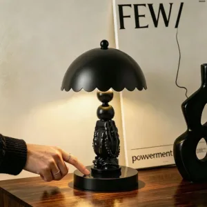Vintage Praying Resin Table Lamp Scalloped Umbrella Shade Night Light Gift for Bedroom Living Room Desktop Bedside Lighting