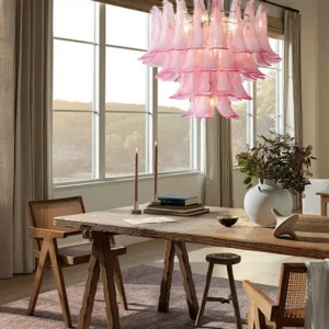 Pink White Handmade Glass Flower Pendant Light LED Home Deco Villa Chandelier Ceiling Vintage Hanging Lamp Living Room Lustre
