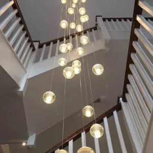 Modern Spiral Staircase Living Room Luster Chandelier Crystal Ball Indoor Lighting Bedroom Restaurant LED Ceiling Chandelier