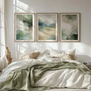 Sage Green Abstract Prints Set of 3 Neutral Soft Green Paintings Green Abstract Room Artwork Modern Printable Wall Art Gift