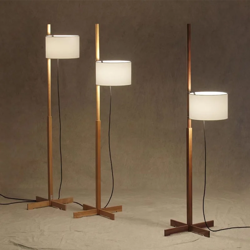 Japanese Floor Lamp Designer Fabric Liftable Adjustable Floor Lamp Retro Wooden Floor Lamps Living Room Salon Reading Floor Lamp