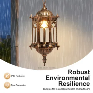 Vintage Industrial Cage Pendant Light, IP44 Waterproof Antique Bronze Chain Hanging Lamp, Universal E27 Lamp Holder, for Balcony Cafe Bar Indoor Outdoor