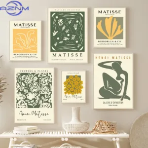 AZNM Matisse Abstract Flower Woman Posters Museum Wall Art Print Canvas Painting Sage Green Trendy Wall Pictures Living Room Dec