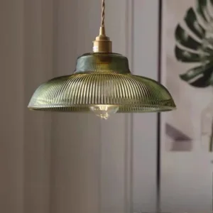 Retro Industrial Ribbed Glass Pendant Lamp Brass E27 Hanging Light for Kitchen Dining Room Bedroom Home Lighting Fixture