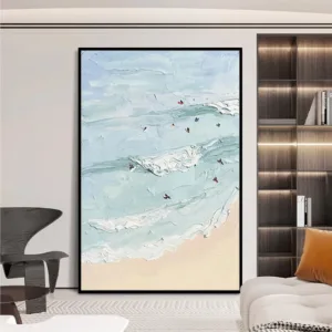 Arthyx Handpainted Texture Sea Wave Abstract Landscape Oil Painting on Canvas,Modern Wall Art,Picture For Living Room,Home Decor