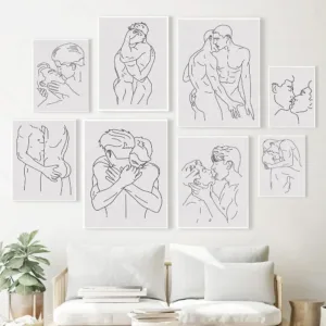 Gay Gift Man Couple Hug Kiss Print Faggotry Poster Abstract Line Minimalist Wall Art Canvas Painting Pictures Bedroom Home Decor