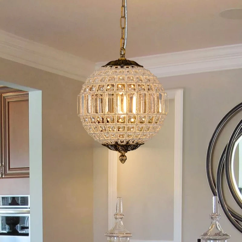 Vintage Crystal Pendant Lamp Luxury Luster Ball Hanging Chandelier For Villa Living Room Bedroom Entryway Retro American Decor
