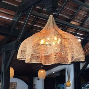 Japanese Style Wabi-sabi Retro Rattan Chandelier Creative Living Room Restaurant Box Pendant LIghts Hotel Dinner Table Lamps LED