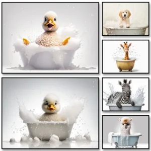 Funny Animal in The Bathtub Wall Art Decor Cute Dog Photo Poster Canvas Painting Print for Living Room Home Decoration Gift