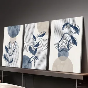 Frameless 3pcs Canvas Print Decorative Painting, Boho Botanical Painting, Sage Green Beige Navy Blue Art Painting, Abs