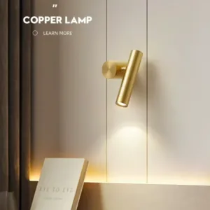 Gold All Copper Nordic Minimalist Living Room Hotel Home Bedroom Bedside Wall Lamp Rotating Eye Protection Led Reading Spotlight