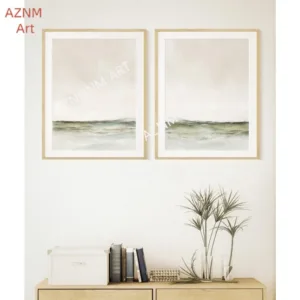 1/2Pcs Set Of Two Abstract Landscape Paintings, Neutral Watercolour Paintings, Sage Green Art Prints Wall Art