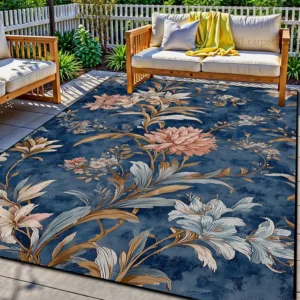 Vintage Floral Outdoor Patio Rug Decoration Home Large Area Non-slip Living Room Carpet Bedroom Lounge Washable Soft Foot Mat