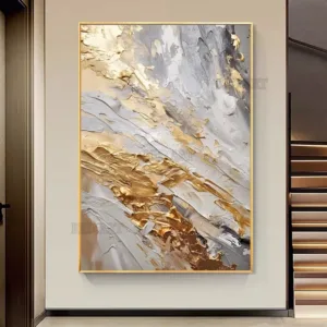 Large Size Contemporary Abstract Picture Golden Foil Canvas Paintings On Canvas Bedroom Home Decoration Unframed
