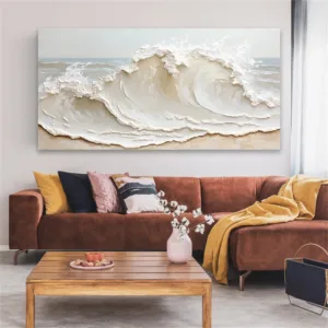 Ocean Wave Textured Print Abstract Ocean Wave Wall Art Poster White and Beige Texture Art Canvas Painting Modern Home Decor