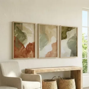 3pcs Frameless,Olive Green Sage and Terracotta Poster,Modern Organic Living Room Wall Art,Calm Earthy Tones Minimalist Art Print
