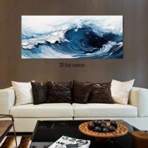 1pc (No frame),1 Piece – Abstract Ocean Wave Oil Painting – Blue & White Nautical-Themed Canvas Art (2D Flat Design)
