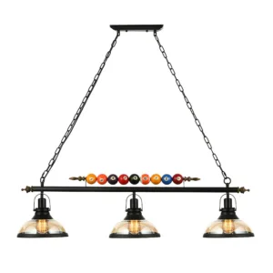 Vintage 3 Heads Billiard Ball Decor Pendant Lamp Industrial Glass Shade Pool Table Chandelier for Bar Cafe Dining Kitchen Island