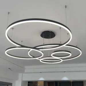 Modern Aluminum Rings Chandeliers Simple Acrylic LED Pendant Lights Living Dining Room Home Restaurant Decor Lighting Fixtures