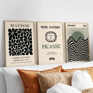 3pcs/set Retro Matisse Canvas Wall Art Posters - Frameless Minimalist Sage Green Wall Art Poster for Living Room Decortions Gift