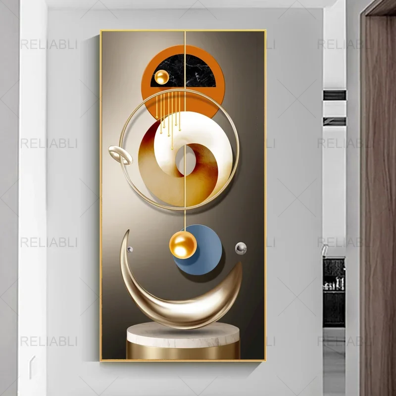 Nordic Modern Abstract Geometric Wall Art Orange Murals Poster for Porch Living Room Decor Decorative Home Picture
