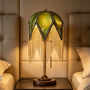 Creative Fabric Lampshade Table Lamp E27 Bulb Wood Base For Living Room Bedroom Office Green Cloth Art Decor Desk Lights