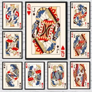 Vintage Poker King Queen Playing Cards Wall Art Canvas Painting Love Kiss Wall Pictures Nordic Poster for Living Room Decor