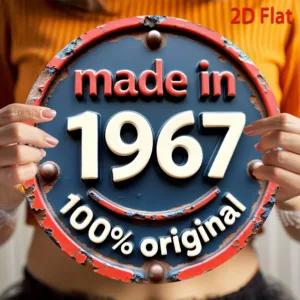 1pc Vintage 1967 Aluminum Wall Sign - 20.32cm Round, Rustic Red & Black Decor with "Made in 1967 100% Original" Design, Perfect