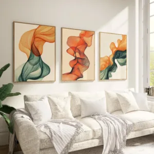 Mid Century Modern Wall Art Set of 3 Prints Sage Green Burnt Orange Abstract Art Print Printable Wall Art Set of 3 Poster Gift