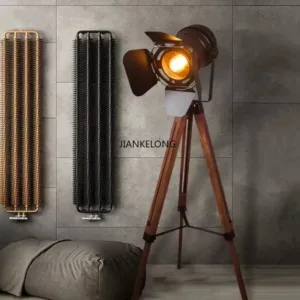 Red/Black Loft Lampshad Rustic Vintage Standing Lamp For Living Room Office Studyroom Wooden Floor Lamp LED Industrial Lamps LED