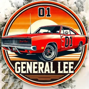 Vintage General Lee Racing Car Metal Tin Sign - 8x8 Inch Aluminum Wall Art with Number 01 & Duke Boys Design, Retro Garage Decor