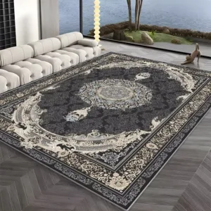 VIKAMA Vintage Black Gold Persian Area Rug Non-Slip Washable Luxury Carpet for Living Room Bedroom Decor