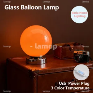 Murano Glass Desk Lamp USB Powered Glass Table Bedside Lamps Vintage Glass Lamp with 3 Color Temperature