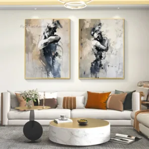 Abstract Lover woman Hug Wall Art Handpainted New Original Set Of Two Couple Hug Canvas Thick Oil Painting For Home Hall