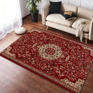 Red Persian Carpet Floor Mat Flannel Rugs Cozy Plush Thickened Soft Warm Winter Floor Mat Non Slip Living Room Home Indoor Use