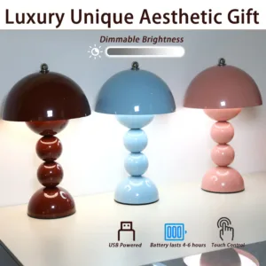 Ins Cream Style Bud Mushroom Desk Lamp, Viral Vintage Bubble Shape Ambient Light, 3 Colors Pink/Sky Blue/Wine Red Available, Eye