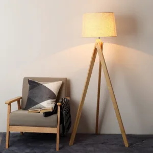 Nordic Wooden Floor Lamps Wood Fabric Lampshade Tripod Floor Lamps for Living Room Bedroom Indoor Home Lighting Modern Fixture