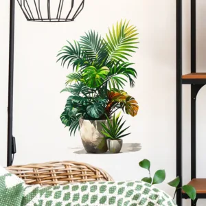 Modern style painted green plant potted self-adhesive wall stickers, suitable for home decoration in rooms, bedrooms, living roo