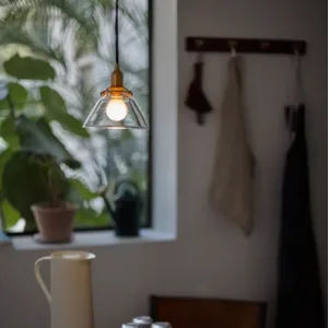 Japanese Glass Chandelier Nordic Modern Simple Single Head Brass Teahouse Dining Room Living Room Bar Vintage Pleated Lamps